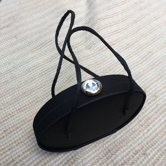 Urban Outfitters double strap black clutch w/ faux crystal snap - Picture 2 of 9